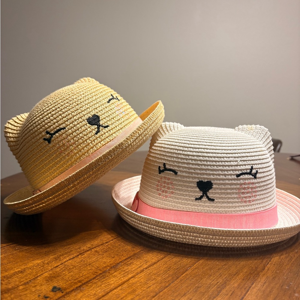 H&M Straw Sun Hat with Coral Pink Trim